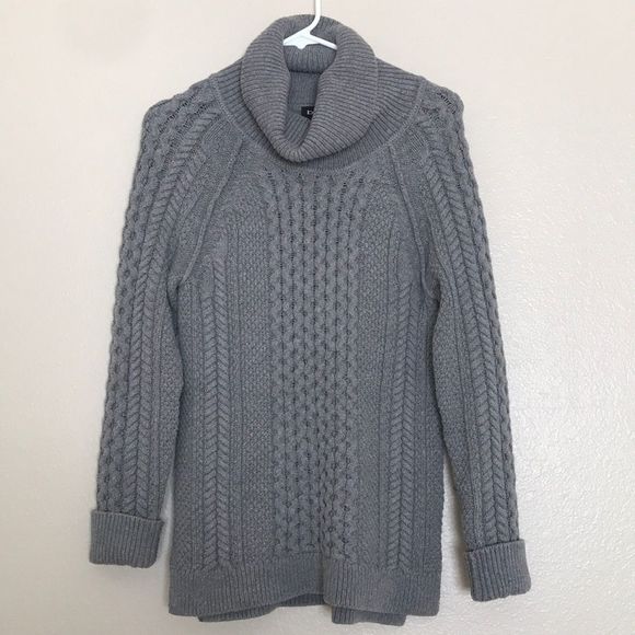 bebe Grey Cable Knit Turtleneck Sweater - Picture 1 of 7